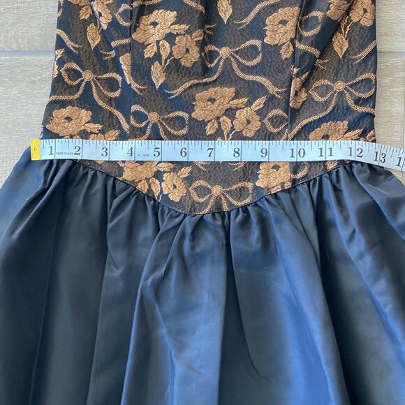 Gunne Sax Black Midi Dress with Floral Corset Style Top Size: S - Picture 8 of 9